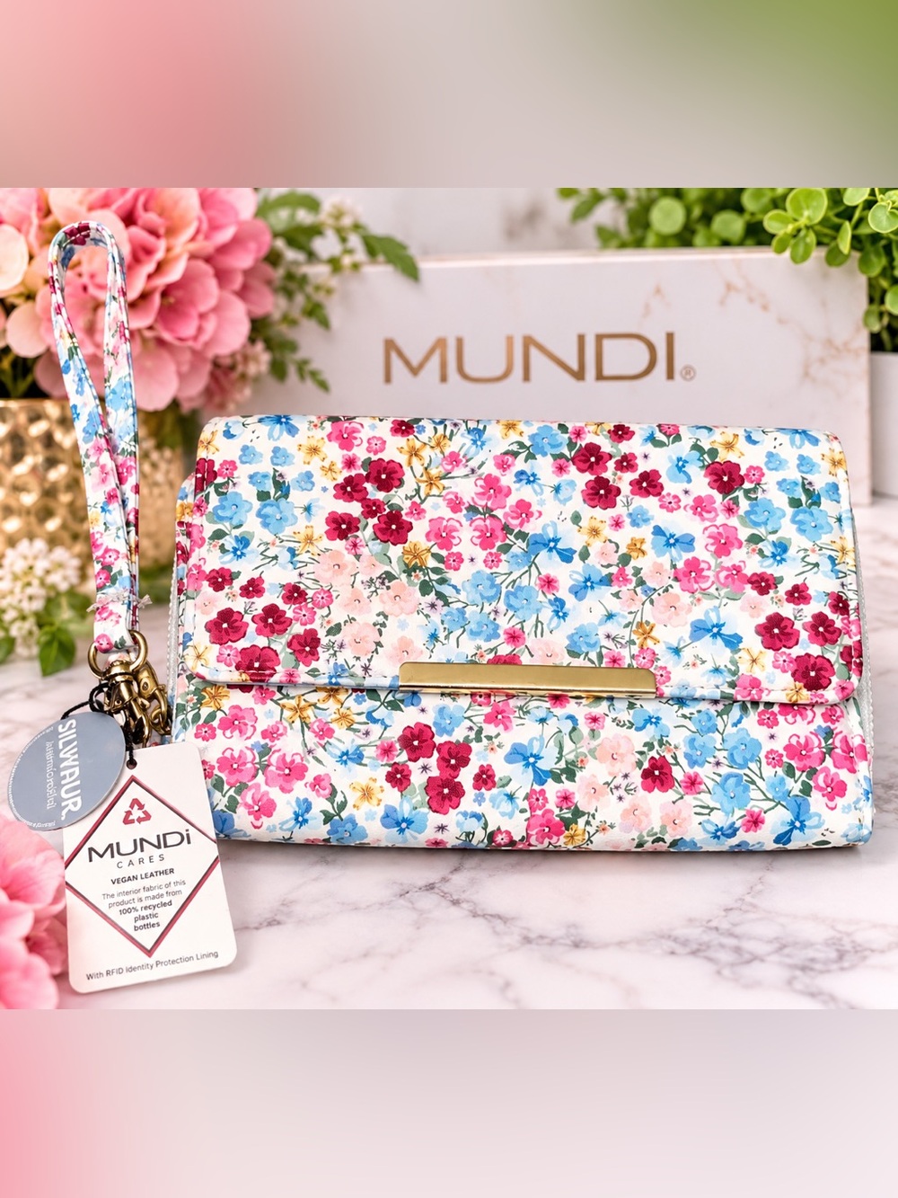🌺 NWT Mundi Floral Vegan Leather RFID Wallet Wristlet – Multicolor